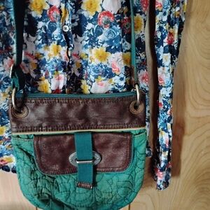 Fossil Green and Brown Vintage  Crossbody Bag